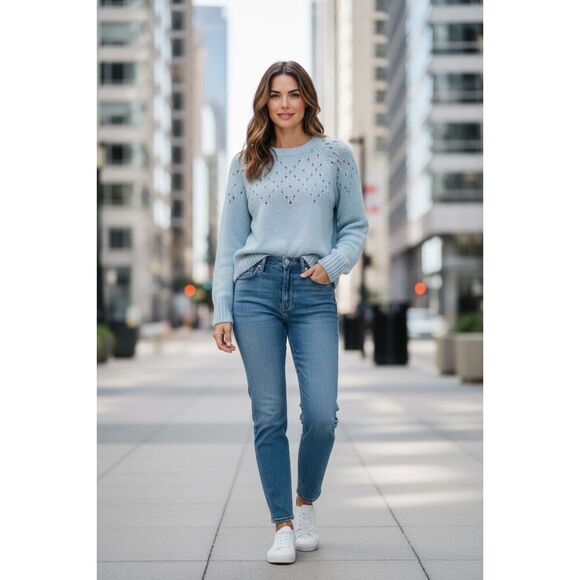Sanctuary Sweaters - Sanctuary Light Blue Pointelle Knit Long Sleeve Sweater NWT XXS